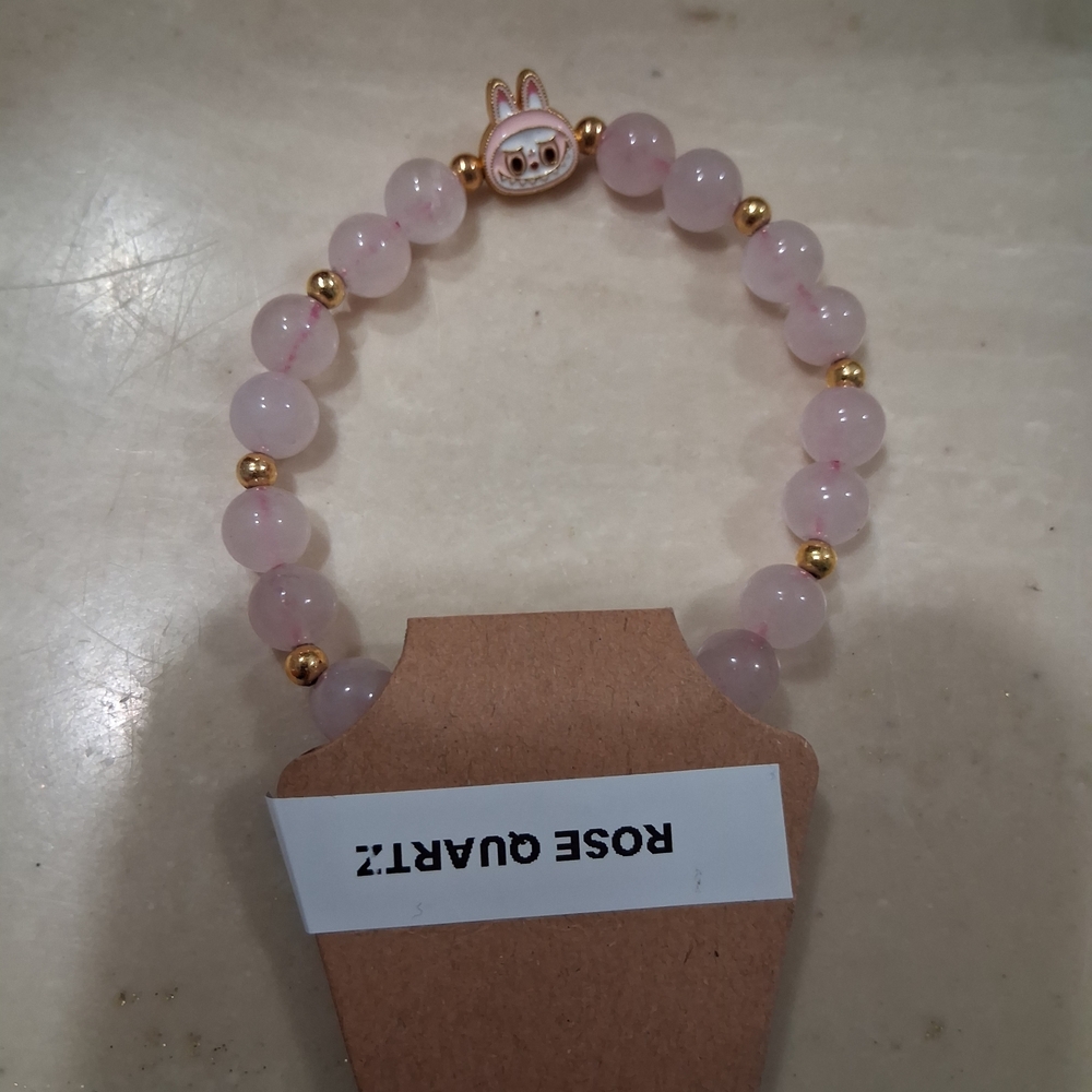Rose Quartz Beaded Bracelet with Gold Accents